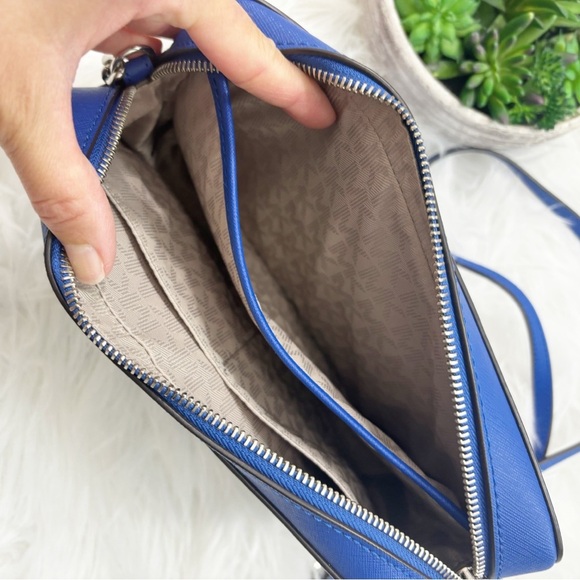 Michael Kors Blue Leather Perforated Crossbody Bag - Picture 7 of 11
